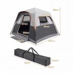Costway Tenda da Campeggio 5-6 Persone con Tettoia Rimovibile e 4 Finestre, Tenda da Esterno con 2 Lucernari 8 Picchetti e Borsa Grigio - immagine 3