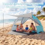 Costway Tenda da campeggio con 2 porte con cerniera 2 finestre e borsa da trasporto protezione solare, Tenda da spiaggia portatile con tettoia estesa Blu - immagine 10