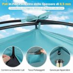 Costway Tenda da campeggio con 2 porte con cerniera 2 finestre e borsa da trasporto protezione solare, Tenda da spiaggia portatile con tettoia estesa Blu - immagine 5
