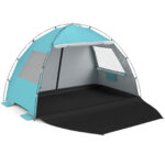 Costway Tenda da campeggio con 2 porte con cerniera 2 finestre e borsa da trasporto protezione solare, Tenda da spiaggia portatile con tettoia estesa Blu