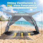Costway Tenda da campeggio con 2 porte con cerniera 2 finestre e borsa da trasporto protezione solare, Tenda da spiaggia portatile con tettoia estesa Blu - immagine 8