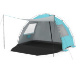 Costway Tenda da campeggio con 2 porte con cerniera 2 finestre e borsa da trasporto protezione solare, Tenda da spiaggia portatile con tettoia estesa Blu - immagine 3