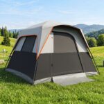 Costway Tenda da Campeggio 5-6 Persone con Tettoia Rimovibile e 4 Finestre, Tenda da Esterno con 2 Lucernari 8 Picchetti e Borsa Grigio - immagine 2