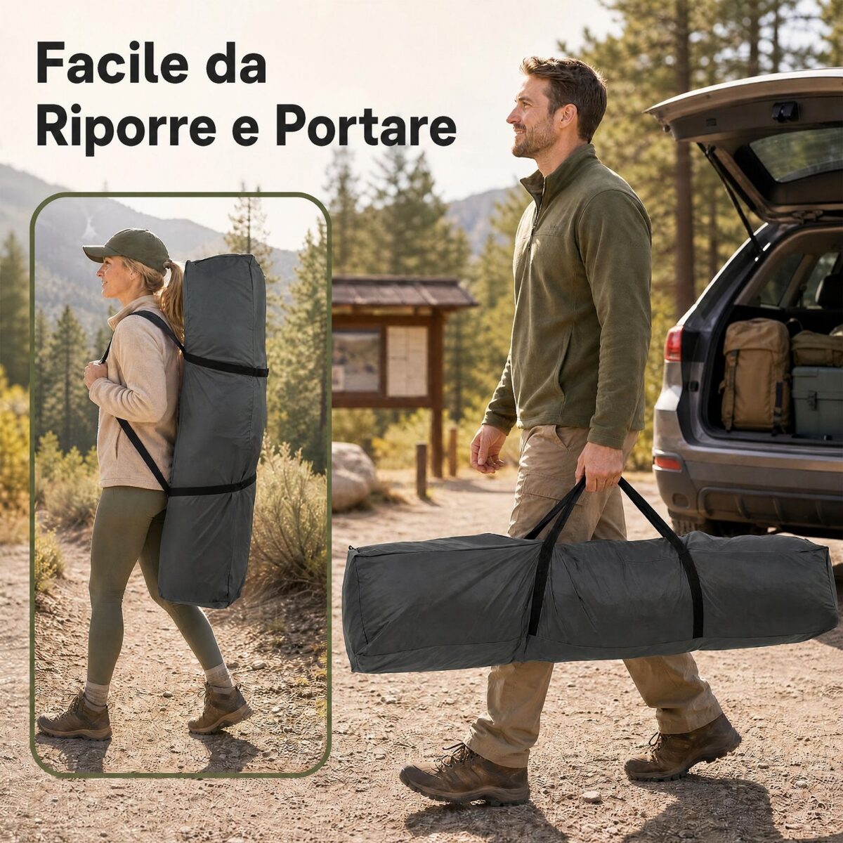 Costway Tenda da campeggio per 10 persone impermeabile con finestre e lucernari in rete, Tenda cabina con porte zippate e borsa Beige - immagine 7