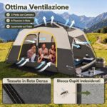 Costway Tenda da campeggio per 10 persone impermeabile con finestre e lucernari in rete, Tenda cabina con porte zippate e borsa Beige - immagine 8