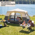 Costway Tenda da campeggio per 10 persone impermeabile con finestre e lucernari in rete, Tenda cabina con porte zippate e borsa Beige - immagine 3