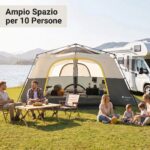 Costway Tenda da campeggio per 10 persone impermeabile con finestre e lucernari in rete, Tenda cabina con porte zippate e borsa Beige - immagine 4