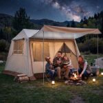 Costway Tenda da campeggio pop-up 2-4 persone 2 camere impermeabile, Tenda automatica con tettoia rimovibile e finestre e borsa - immagine 2