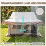 Costway Tenda da campeggio pop-up 2-4 persone 2 camere impermeabile, Tenda automatica con tettoia rimovibile e finestre e borsa - immagine 4