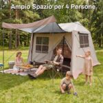 Costway Tenda da campeggio pop-up 2-4 persone 2 camere impermeabile, Tenda automatica con tettoia rimovibile e finestre e borsa - immagine 5