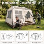 Costway Tenda da campeggio pop-up 2-4 persone 2 camere impermeabile, Tenda automatica con tettoia rimovibile e finestre e borsa - immagine 8