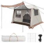 Costway Tenda da campeggio pop-up 2-4 persone 2 camere impermeabile, Tenda automatica con tettoia rimovibile e finestre e borsa