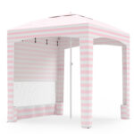 Costway Tenda da spiaggia con parete laterale rimovibile borsa portatile 4 sacchi e 4 ganci per appendere, Gazebo da esterno regolabile in altezza Rosa
