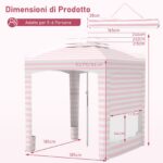 Costway Tenda da spiaggia con parete laterale rimovibile borsa portatile 4 sacchi e 4 ganci per appendere, Gazebo da esterno regolabile in altezza Rosa - immagine 4