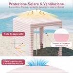 Costway Tenda da spiaggia con parete laterale rimovibile borsa portatile 4 sacchi e 4 ganci per appendere, Gazebo da esterno regolabile in altezza Rosa - immagine 7