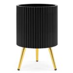 Costway Vaso grande per piante in metallo rotondo alto ondulato con drenaggio, Fioriera con gambe rialzate per interni e esterni 1 Pezzo - immagine 4
