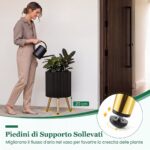 Costway Vaso grande per piante in metallo rotondo alto ondulato con drenaggio, Fioriera con gambe rialzate per interni e esterni 1 Pezzo - immagine 6