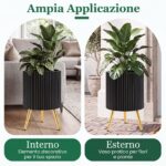 Costway Vaso grande per piante in metallo rotondo alto ondulato con drenaggio, Fioriera con gambe rialzate per interni e esterni 1 Pezzo - immagine 7
