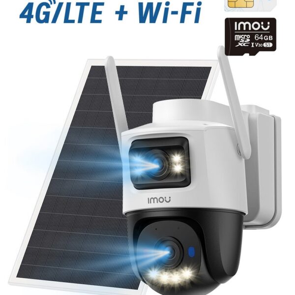 IMOU AOV Dual 3K 5+5MP 4G LTE e Wi-Fi 2.4GHz — 5MP 3K con pannello solare + scheda SIM + scheda di memoria da 64GB / Nessuno