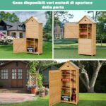 Costway Armadio da esterno per attrezzi in legno, Casetta da giardino 70x45x160cm Naturale - immagine 10