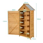 Costway Armadio da esterno per attrezzi in legno, Casetta da giardino 70x45x160cm Naturale - immagine 4