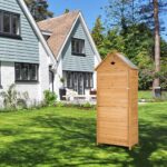 Costway Armadio da esterno per attrezzi in legno, Casetta da giardino 70x45x160cm Naturale - immagine 3