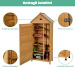 Costway Armadio da esterno per attrezzi in legno, Casetta da giardino 70x45x160cm Naturale - immagine 5