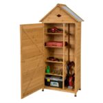 Costway Armadio da esterno per attrezzi in legno, Casetta da giardino 70x45x160cm Naturale