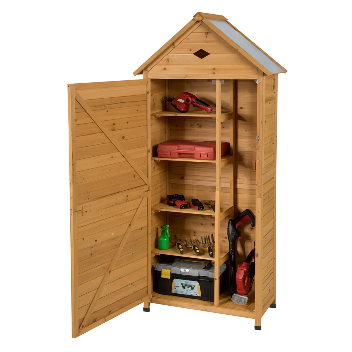 armadio_da_esterno-16268-_4_.jpg Costway Armadio da esterno per attrezzi in legno, Casetta da giardino 70x45x160cm Naturale - immagine 1