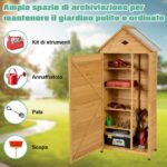 Costway Armadio da esterno per attrezzi in legno, Casetta da giardino 70x45x160cm Naturale - immagine 7