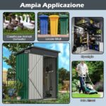 Costway Casetta da giardino con design a tetto inclinato venti d'aria, Capanno da esterno 150x90,5x185cm Verde - immagine 5
