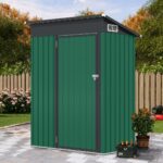Costway Casetta da giardino con design a tetto inclinato venti d'aria, Capanno da esterno 150x90,5x185cm Verde - immagine 2