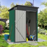 Costway Casetta da giardino con design a tetto inclinato venti d'aria, Capanno da esterno 150x90,5x185cm Verde - immagine 3