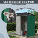 Costway Casetta da giardino con design a tetto inclinato venti d'aria, Capanno da esterno 150x90,5x185cm Verde - immagine 6