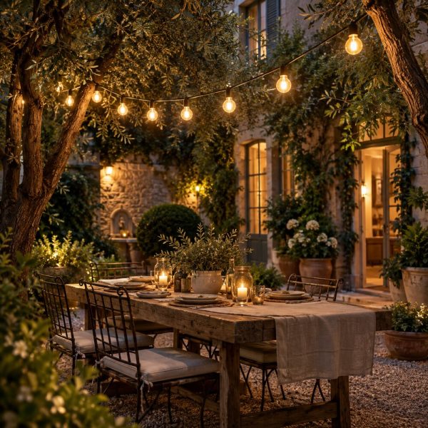 Catena luminosa per giardino — ambientazione illustrativa CIELIVA