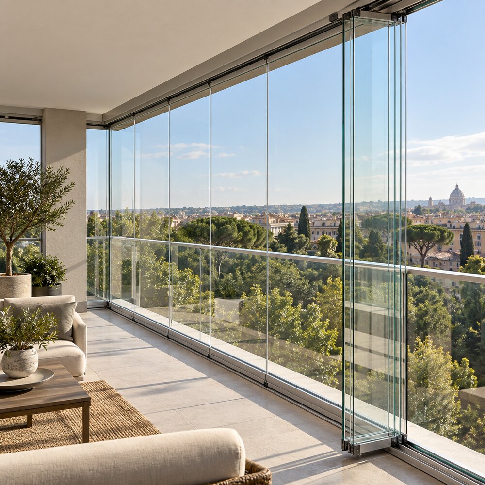 Chiusura panoramica per balcone — ambientazione illustrativa CIELIVA