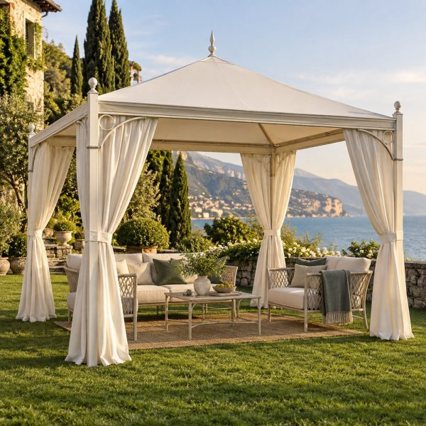 Gazebo con tende laterali &mdash; ambientazione illustrativa CIELIVA