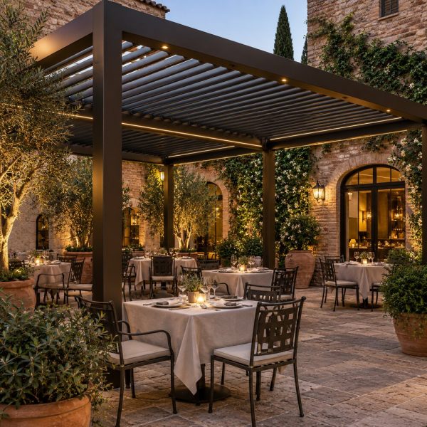Pergola bioclimatica per dehors &mdash; ambientazione illustrativa CIELIVA