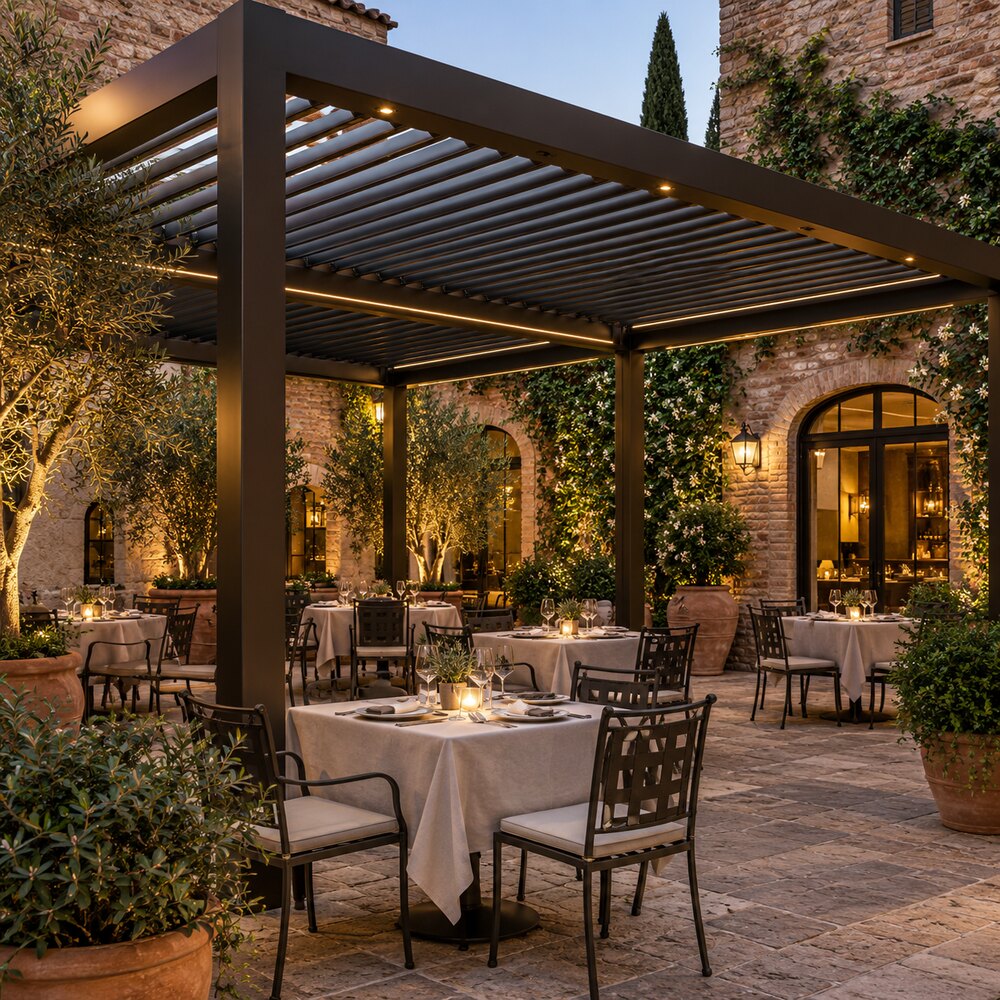 Pergola bioclimatica per dehors — ambientazione illustrativa CIELIVA