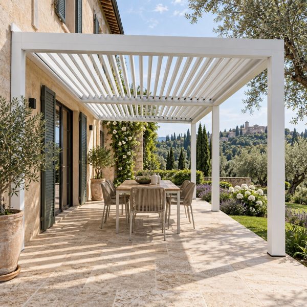 Pergola bioclimatica per terrazzi &mdash; ambientazione illustrativa CIELIVA
