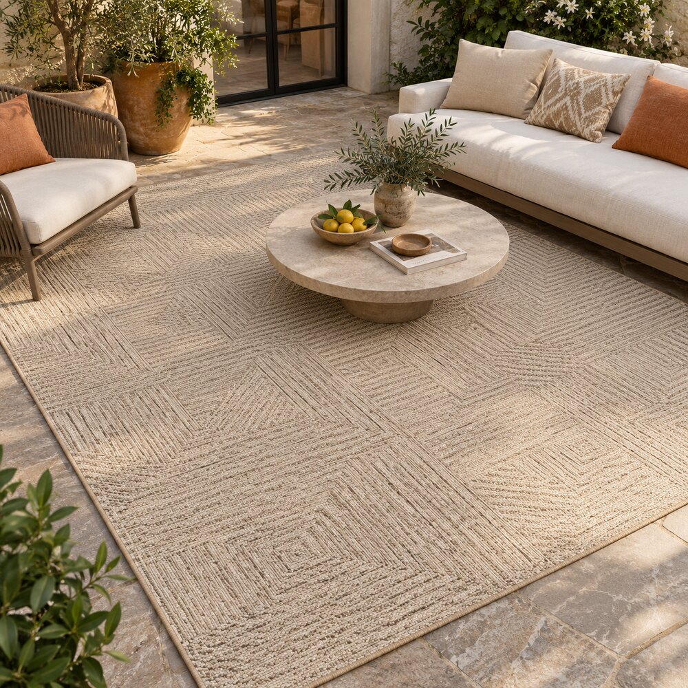 Tappeto per zona living outdoor — ambientazione illustrativa CIELIVA