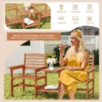 Costway Divano a 2 posti da esterno con tavolo, Set da conversazione in legno con tavolino e foro per ombrellone 159,5x61,5x88cm - immagine 10