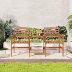 Costway Divano a 2 posti da esterno con tavolo, Set da conversazione in legno con tavolino e foro per ombrellone 159,5x61,5x88cm - immagine 4