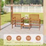 Costway Divano a 2 posti da esterno con tavolo, Set da conversazione in legno con tavolino e foro per ombrellone 159,5x61,5x88cm - immagine 9
