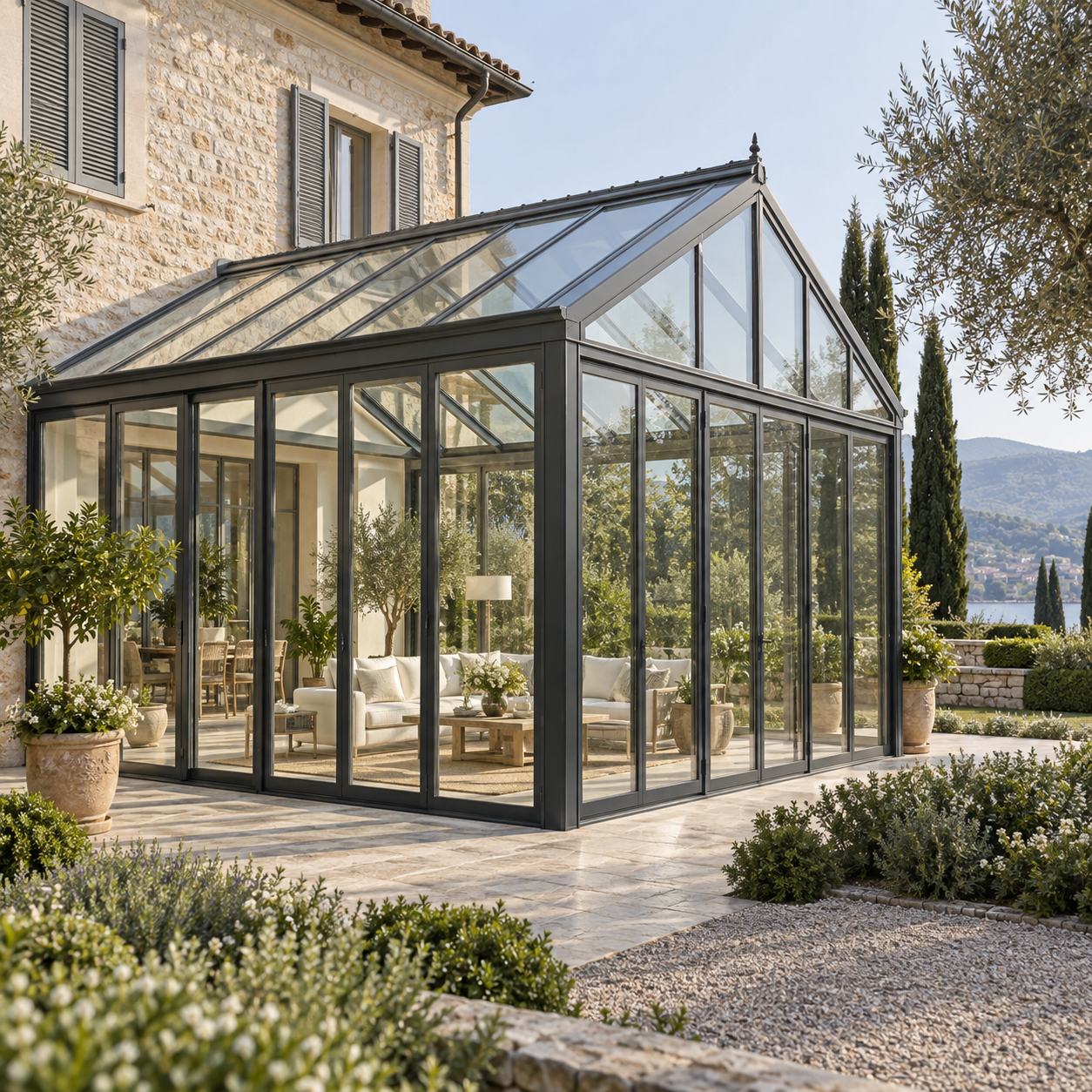 Giardino d&rsquo;inverno con struttura vetrata &mdash; ambientazione illustrativa CIELIVA