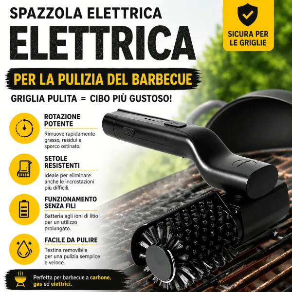 Spazzola elettrica USB-C per barbecue con testa orientabile