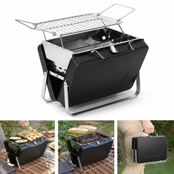 Barbecue portatile a carbone pieghevole a valigetta
