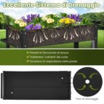 Costway Fioriera da esterno in metallo con ripiano ruote ganci e impugnatura, Aiuola rialzata per ortaggi fiori Nero - immagine 6