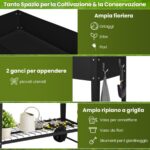 Costway Fioriera da esterno in metallo con ripiano ruote ganci e impugnatura, Aiuola rialzata per ortaggi fiori Nero - immagine 8