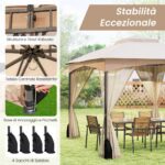 Costway Gazebo da patio tetto morbido a doppia copertura con 4 sacchetti di sabbia, Gazebo da patio 3 x 3,6 m per prato giardino all'aperto Sabbia - immagine 7
